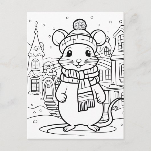 Kleur je eigen! Wintermuis Briefkaart (Voorkant)