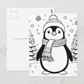 Kleur je eigen! Winterpinguïn Briefkaart (Voorkant / Achterkant)