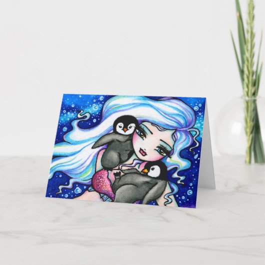 KLEUR JE EIGEN Zeemeermin Pinguïn Kerst Kaart (Voorkant)