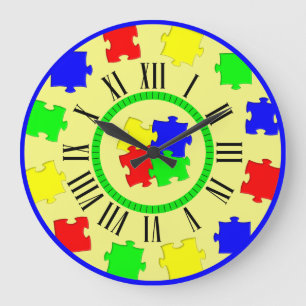 Kleur Jigsaw Puzzel stukken, Romeinse cijfers Minu Grote Klok