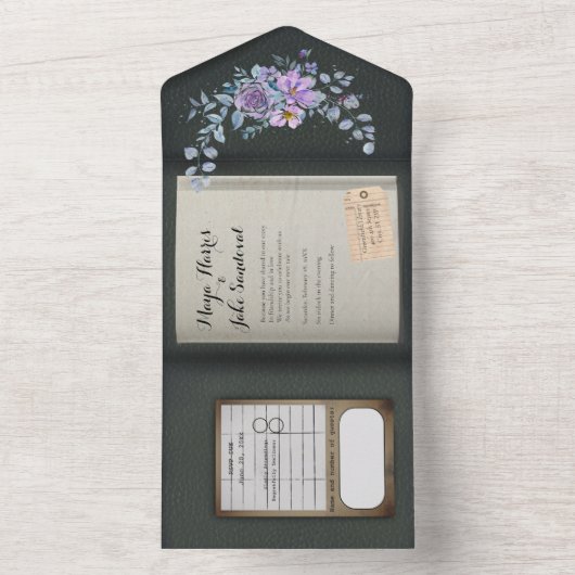 Kleur Match Waterverf Boek Huwelijksuitnodiging All In One Uitnodiging (Binnen)