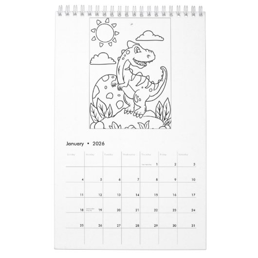Kleur me dinosaurussen | Kinder kleurboek Kalender (Jan 2026)