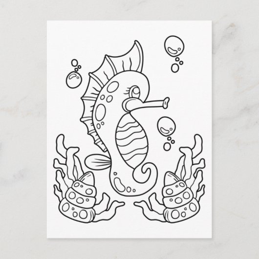 Kleur Me Groot zeepaardje | Kinder activiteit Kaar Briefkaart (Voorkant)