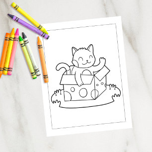 Kleur me kat in een doos   Kinder activiteit Kaart