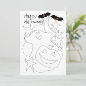 Kleur me Kinder Halloween Kaart (Staand voorkant)