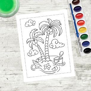 Kleur me palmbomen bij strand   ActiviteitenKaarte Briefkaart