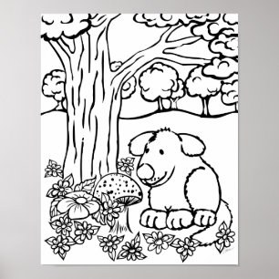 Kleur Me Schattige Dog and Flowers Poster