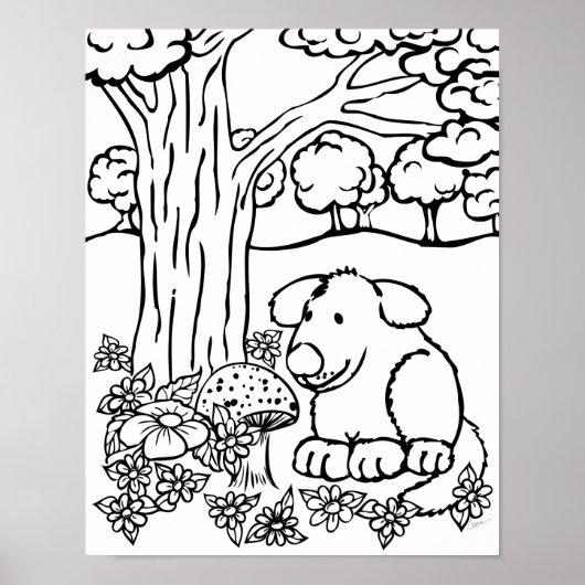 Kleur Me Schattige Dog and Flowers Poster (Voorkant)