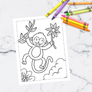 Kleur Me Schattige Monkey   Kinder activiteit Kaar Briefkaart