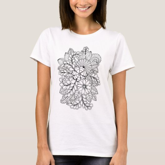 Kleur mij Floral Group DIY Doodle T-shirt (Voorkant)