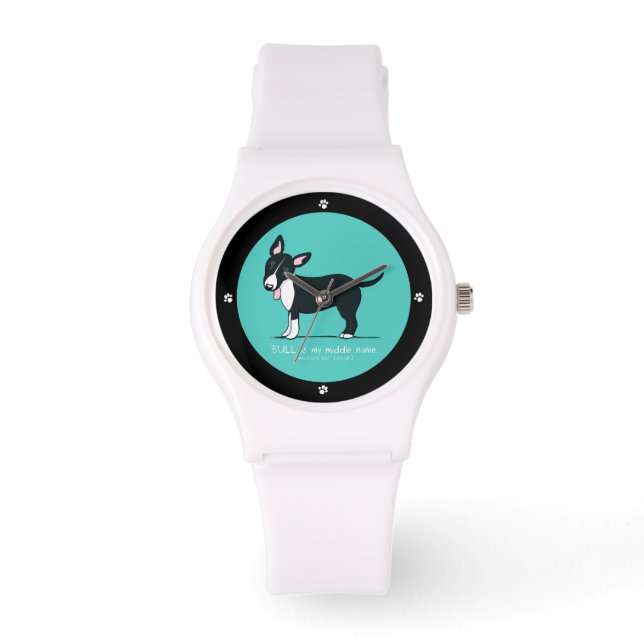 Kleur Miniatuur Bull Terrier Middle Name Horloge (Voorkant)