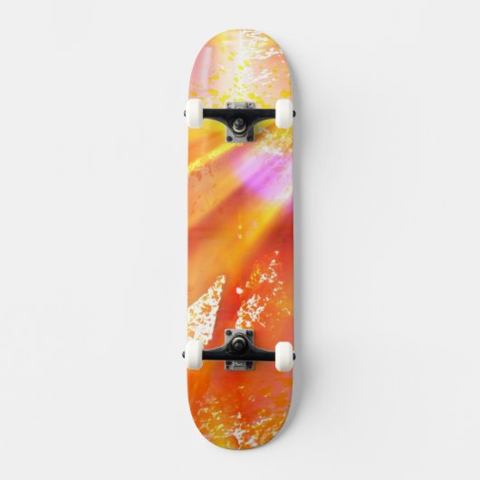 kleur naadloos gele achtergrond, oranje skateboard (Voorkant)