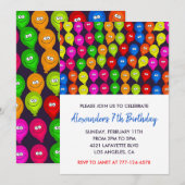 Kleur party uitnodigingen 7de jongen ballonnen mon (Voorkant / Achterkant)