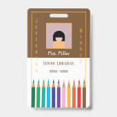 Kleur Pencils Doodle School Librarian ID Badge (Voorkant)