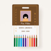 Kleur Pencils Doodle School Librarian ID Badge (Voorkant)