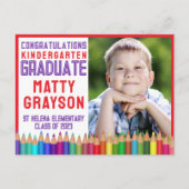 Kleur Pencils Kindergarten Foto Afstuderen Aankondigingskaart (Voorkant)