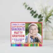 Kleur Pencils Kindergarten Foto Afstuderen Aankondigingskaart (Staand voorkant)