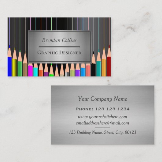 Kleur Pencils regenbooglijnen Grafische ontwerper Visitekaartje (Voorkant / Achterkant)