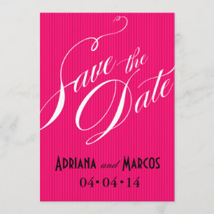 Kleur Pop Pinstripe Signature Save Date fuchsia Kaart