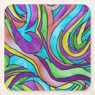 Kleur Ritme-Handgeschilderde Abstracte Aquarel Kun Vierkante Kartonnen Onderzetter