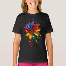 Kleur Spetter Bloem T-Shirt | Levendig Bloemmotief