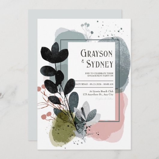 Kleur Splash Abstract Foliage Wedding Kaart (Voorkant / Achterkant)