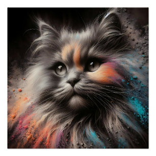 Kleur Splash Abstracte katachtige kunst langharige Perfect Poster