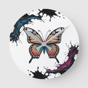 Kleur Splash Butterfly Wandklok – Levendige Natuur Ronde Klok