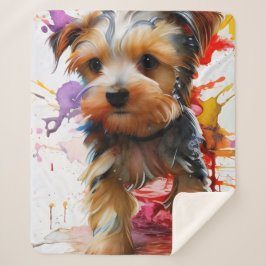 Kleur Splash Yorkie Puppy - Artistieke inpakpapier Sherpa Deken