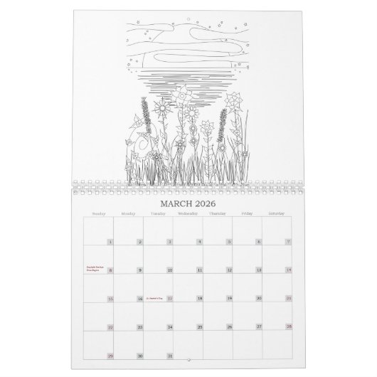 Kleur uw eigen agenda kalender (Mar 2026)