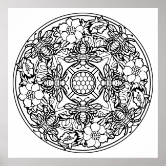 Kleur uw eigen bijen Mandala Poster voor kleuren