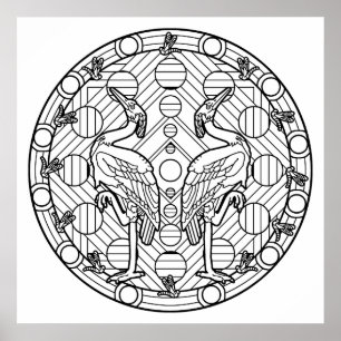 Kleur uw eigen heron Mandala Coloring Poster