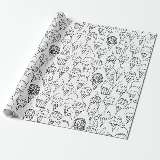 Kleur uw eigen Ice Cream Cons Cadeaupapier (Uitgerold)