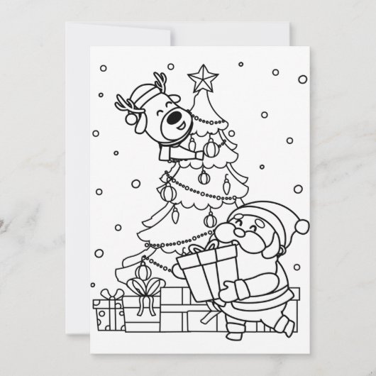 Kleur Uw Eigen Kerstman en Rendier Feestdagenkaart (Voorkant)