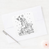 Kleur Uw Eigen Kerstman en Rendier Vierkante Sticker (Envelop)
