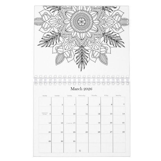 Kleur uw eigen mandalamatronen kalender (Mar 2026)