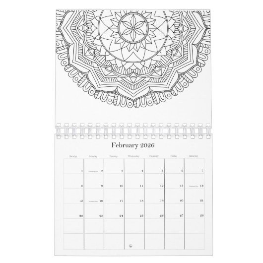 Kleur uw eigen mandalamatronen kalender (Feb 2026)
