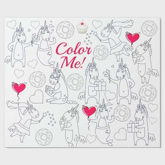 Kleur uw eigen persoonlijke, persoonlijke Unicorn- Cadeaupapier (Vlak)