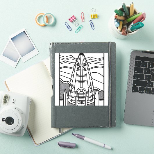 Kleur uw eigen ruimtevaartuig - zwart, wit ontwerp sticker (iPad Cover)