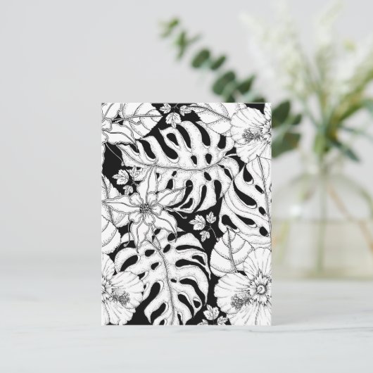 Kleur uw eigen tropische bladeren en bloemen briefkaart (Staand voorkant)