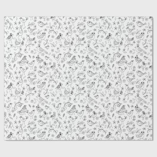 Kleur uw eigen witte vogels en bloemen cadeaupapier (Vlak)