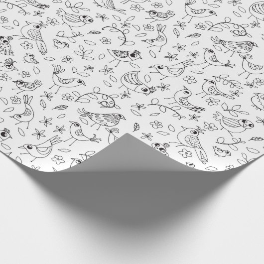 Kleur uw eigen witte vogels en bloemen cadeaupapier (Hoek)