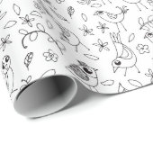 Kleur uw eigen witte vogels en bloemen cadeaupapier (Rol Hoek)