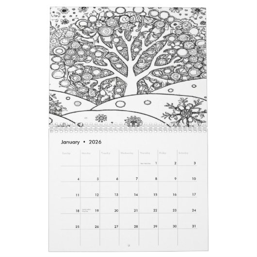 Kleur van agenda uw jaartomen kleuren kalender (Jan 2026)