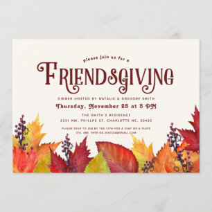 Kleur van de herfst Friendsgiving-dinerfeestje Kaart