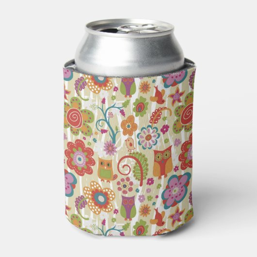 Kleur van Floral en Owl Blikjeskoeler (Blikje Voorkant)
