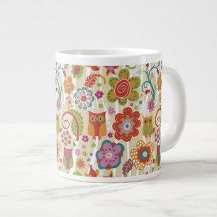 Kleur van Floral en Owl Extra Grote Mok