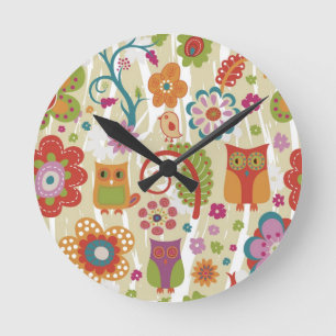 Kleur van Floral en Owl Ronde Klok