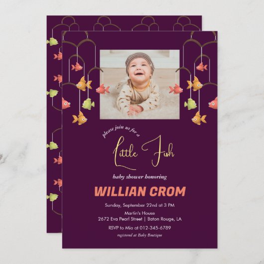 Kleur van Little Fish Crimson-Baby shower Kaart (Voorkant / Achterkant)