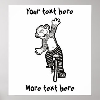 Kleurbare Unicycle Monkey Poster